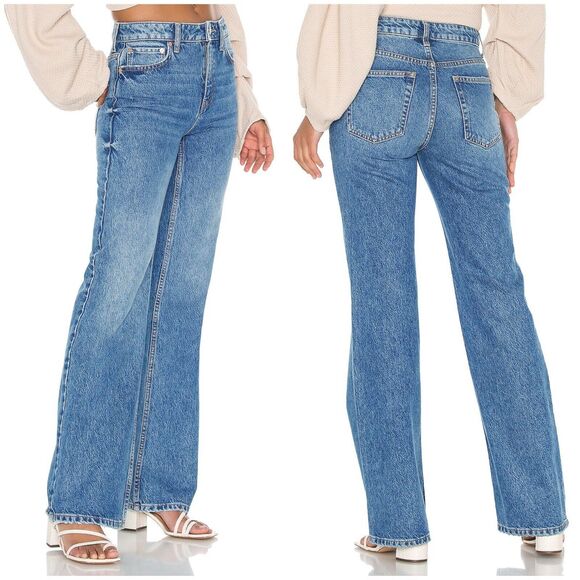 We The Free People Laurel Canyon Flare Jeans Womens 27 Blue Wilson Denim FLAWS - Picture 3 of 15